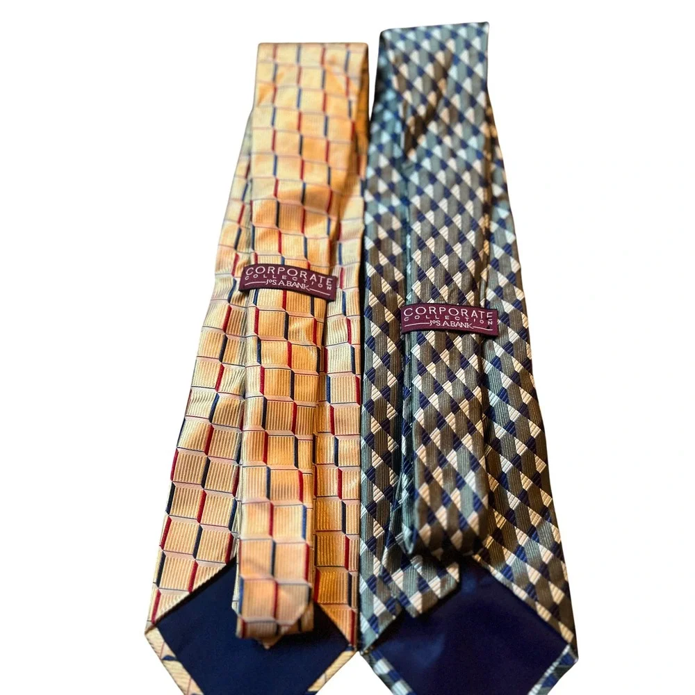 J.S. A. Bank Corporate Neckties Lot of 2 Geometric Patterned Silk‎ Ties Men's
